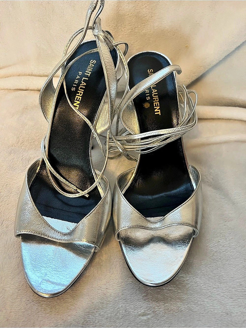 Saint Laurent Silver Strappy Heels